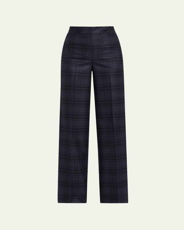 Fior Check Wool Flannel Wide-Leg Trousers